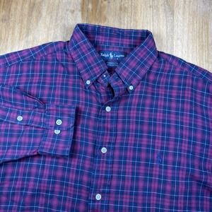 Ralph Lauren Yarmouth Long Sleeve Dress Shirt Mens 16 32/33 Red/Navy Plaid